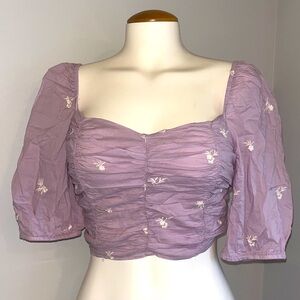 Stradivarius Crop Top Purple Shoulder Puff Blouse